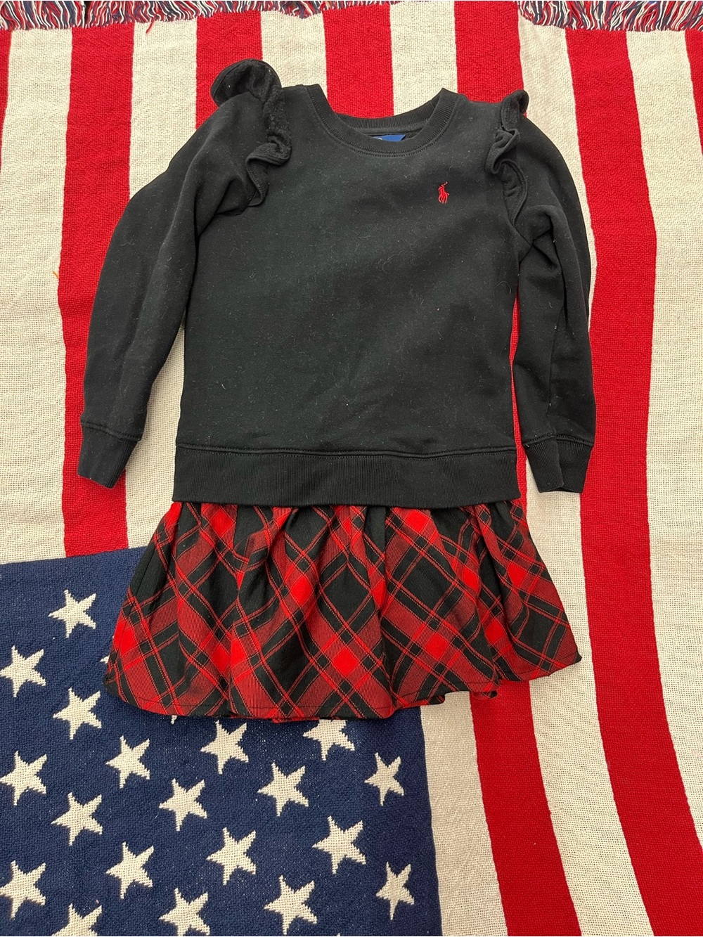 Polo Ralph Lauren Black with Red Plaid Sweater Dress Girls Size 6